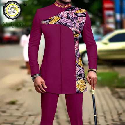 Men's 2 Pieces Suit Elegant Single Breated Slim Fit Embroidery Print Blazer Pants Set African Clothes Party Wedding A2316025