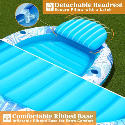 Inflatable Tanning Pool Lounger Float 70" x 50" Pool Floats Adult with Pillow Floatiefor Water Blow Up Kids Ball Pit Party Gifts