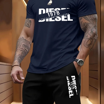 Summer men's casual two-piece set round-neck short-sleeved T-shirt and sports shorts for outdoor activities