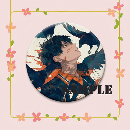 Round Snap-in Brooches Anime Haikyuu Lapel Pins Hinata Shoyo Tobio Kageyama Yu Nishinoya Cartoon Badge Backpack Accessories Gift