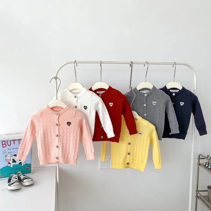 Children's Clothing Medium and Small Girls' Baby Twisted Sweater Foreign Casual Love Knitted Cardigan Jacket  Girls Sweater