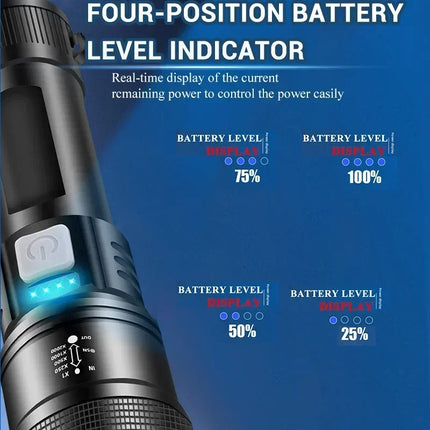 High Power LED Flashlight Long Range Tactical Torch Telescopic Zoom USB Rechargeable Portable Lamp For Outdoor Emergency Fishing