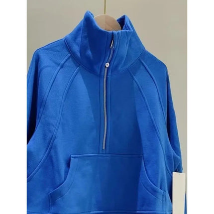 Fashionable Solid Color High-end Zipper Sweatshirt for Women Autumn Winter New Loose Lazy Style Casual Pullover Versatile Top