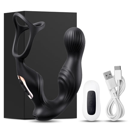 Prostate Massager Vibrator for Men Anal Plug Rechargeable 360 Rotating Head Remote Control Penis Ring Waterproof Sex Toy for Gay