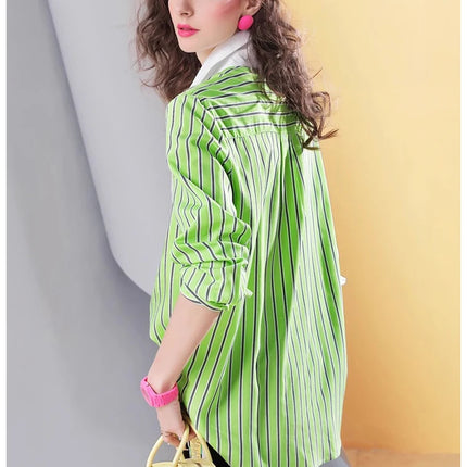 Spring new striped stitching high-end temperament casual women's shirt top for women