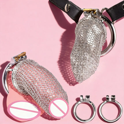 Soft Mesh Stainless Steel Male Chastity Cage Long Hollow Breathable Cock Restraint Device Erotic BDSM Bondage Toys for Men Gay