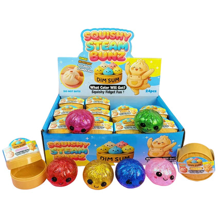 Dumpling Squishy Glitter With Box Dumplings Sensory Steamer Soft TPR Dough Ball for Decompression Fidget Toy Stress Relief Gift