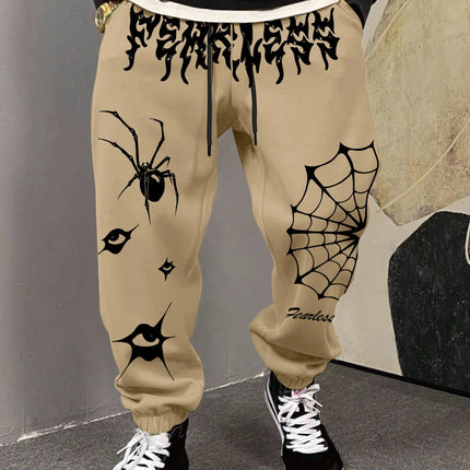 Men's Retro Dark Grunge Spider Eye Graphic Joggers Elastic Cuff Sweatpants Popular Vintage Goth Streetwear Casual Pants