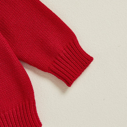 Toddler Girl Christmas Knit Sweater Cardigan Long Sleeve Ruffled Round Neck Button Down Candy Cane Embroidery Sweater
