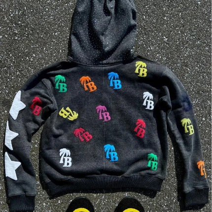 Y2K Trendy Letter Pattern Loose Casual Comfortable Hooded Zipper Retro Hoodie Jacket Top Unisex