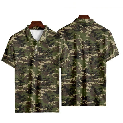 Camouflage Polo Shirt For Men Summer 3D Print Leaves Flower Short Sleeve Golf Polo Shirts Oversized Street Tops T Shirt