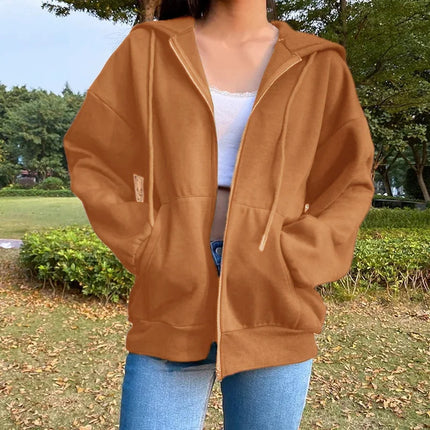Oversized Hooded Zipper Sweatshirt Shoulder Drop Cuff Independent Station Women's Open Cardigan Street Style Comfortable Casual