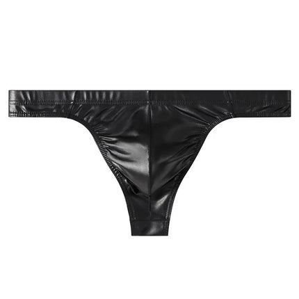 Men's Stretch Imitation Leather G-String Sexy Bugle Pouch T-Back Thong Korean Youth Solid Mid Waist Underwear Lingerie Parties