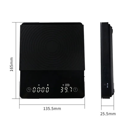 Basic 3 Black Mirror Pour Over Coffee Scale Espresso Scale,Flow Rate, Auto Timer,Ratio, 3 Brewing Modes, 2kg Capacity