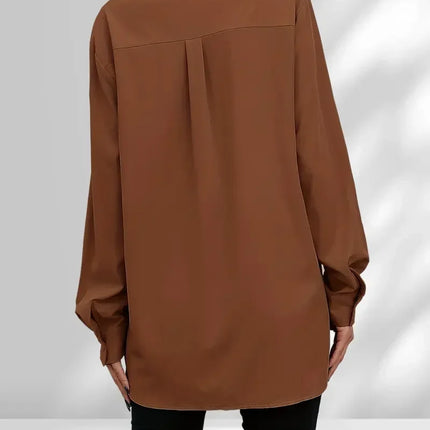 Plus Size 1Xl-5XL Women's Fashion Blouse Women's Solid Button Up Long Sleeve Turn Down Collar Blouse Pockets