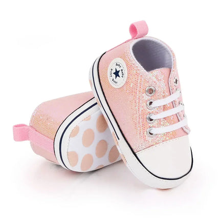 2024 Newborn Sequined Canvas Baby Sneakers Casual Baby Boys Girls Toddler Multi-Color Soft Sole Non-slip Walking Shoes