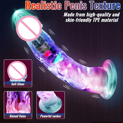 LED Jelly Dildo Vibrator Big Dick Realistic Dildo Anal Stimulator Sex Toy Vibrating Soft G Spot Massager for Women Gay Adult Toy