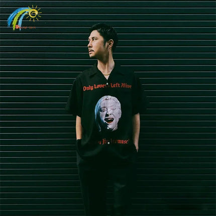 Film Character Printing Hip Hop Wacko Maria Shirt Men Women Loose High Street Top Black White Short Sleeve Shirts