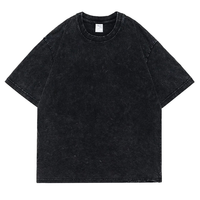 230g 100% Cotton Retro Punk T-shirt Drop Shoulder Sleeve Men Women Vintage Short Sleeved T Shirts Solid Color Hip Hop Loose Tees
