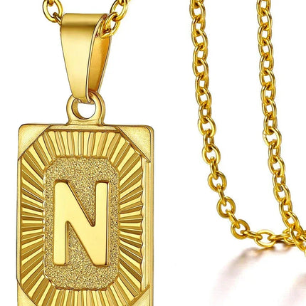 Fashion 26 Letter Gold Color Pendant Necklace for Men Women O Chain Link Charm Square Initial Necklace Choker Jewelry