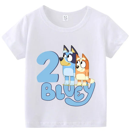 Blueys Baby Birthday T Shirt for Boys Girl Bingo Number Kids Clothes Summer Cartoon Letter Tees Shirts Toddler Short Sleeve Tops
