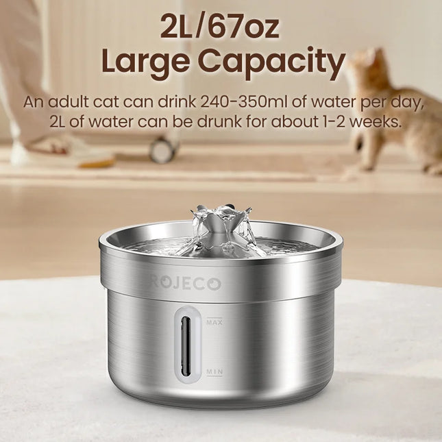 ROJECO Stainless Steel Pet Drinking Fountain Automatic Cat Water Fountain Smart Pet Water Dispenser with Pump for Dog Cat Drink Bowl