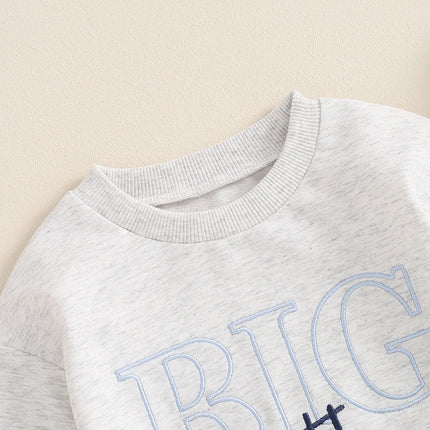 2024-05-27 Lioraitiin Girls Boys Sweatshirts Sister Brother Matching Clothes Letter Embroidery Crew Neck Long Sleeve Pullovers