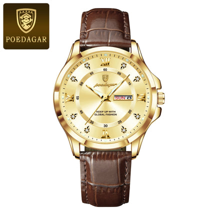 POEDAGAR Original Luxury Male Wristwatch Waterproof Luminous Date Week Men Watch High Quality Leather Quartz Men's Watches Reloj