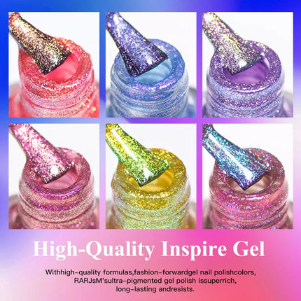 2pcs 8ml Chameleon Nail Polish Set Gorgeous Glitter Galaxy Chrome Holographic Nail Polish No-Bake Quick Dry Long-Lasting Nails