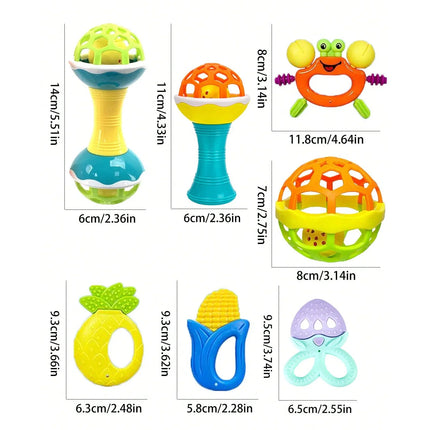 seven-piece set Baby Rattles Months Baby Educational Toys Shaker Grab Spin Set Sensory Educational Boy Girls Gift for Infant