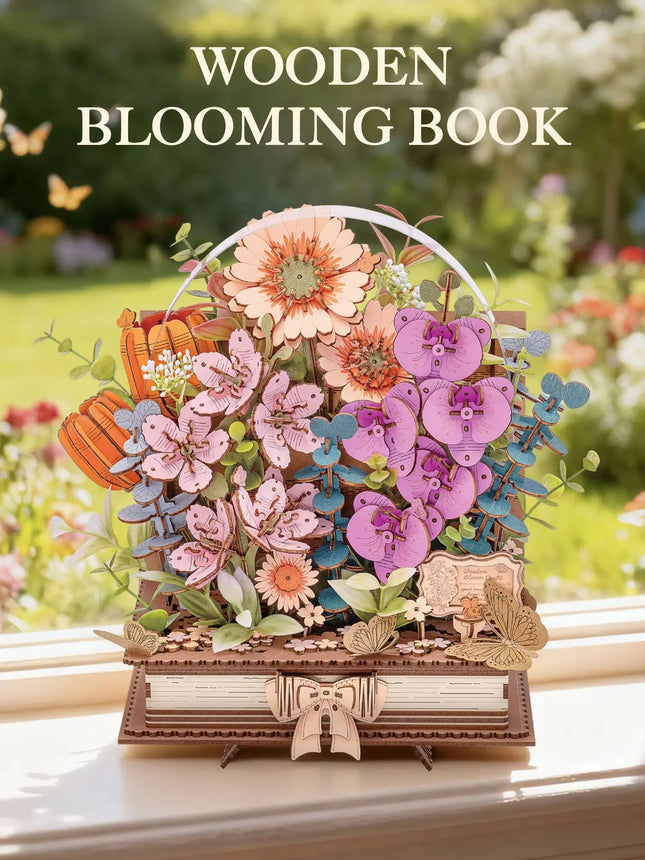 Rolife 3D Puzzle Wooden Blooming Book DIY Artificial Flower Bouquet Model Building Kit for Home Decor Wedding Mother's Day Valentine's Day Gift for Women Adults