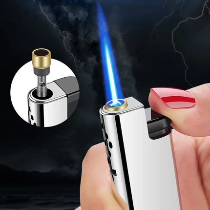 Outdoor Windproof Direct Spray Blue Flame Turbine Lighter Portable Butane Cigarette Lighter Ignition Smoking Accessories Tools