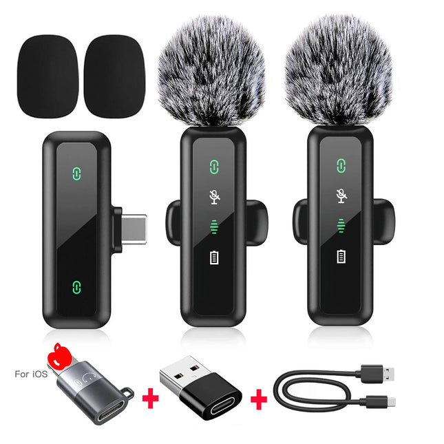 Wireless Lavalier Microphone with Noise Reduction for iPhone Android Phone/Laptop Live Vlog YouTube TikTok Audio Video Recording