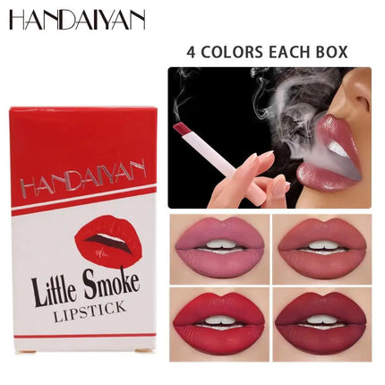 4PCS Matte Lipstick Set Long Lasting Velvet Lip Glaze Nude Lip Tint Makeup Cosmetic Cigarette Lip Stick Waterproof Non Transfer