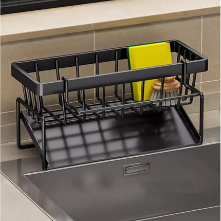 Sponge Holder for Kitchen Sink, Stainless Steel Self-draining Sink Shelf Soap Sponge Holder Dishcloth Towel Rack Filter Basket