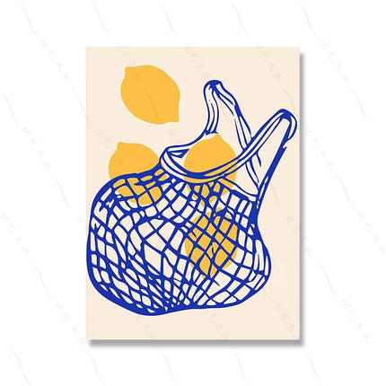 La Dolce Vita Kitchen Prints Retro Italian Foodie Art Poster Coastal Decor Blue & Yellow Gallery Wall Canvas Painting