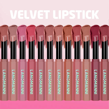 Peach Nude Velvet Matte Lipstick 12 Color Waterproof Lipstick Pencil Long-Lasting Highly-Pigment Rose Wood Lip Stain Tint Makeup