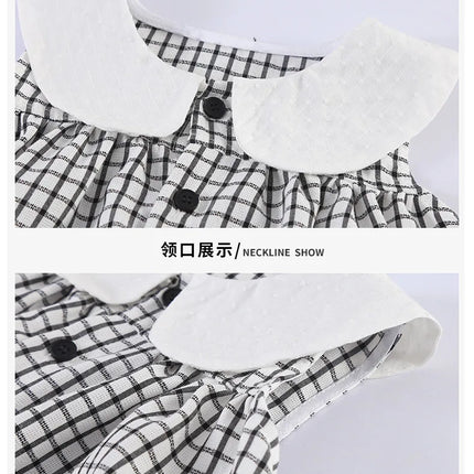 RAISE 2026 Summer Children Outfit Muslin Peter Pan Collar Kids Girls Sleeveless Dress Thin Plaid Tank Top Vest+loose Shorts Suit