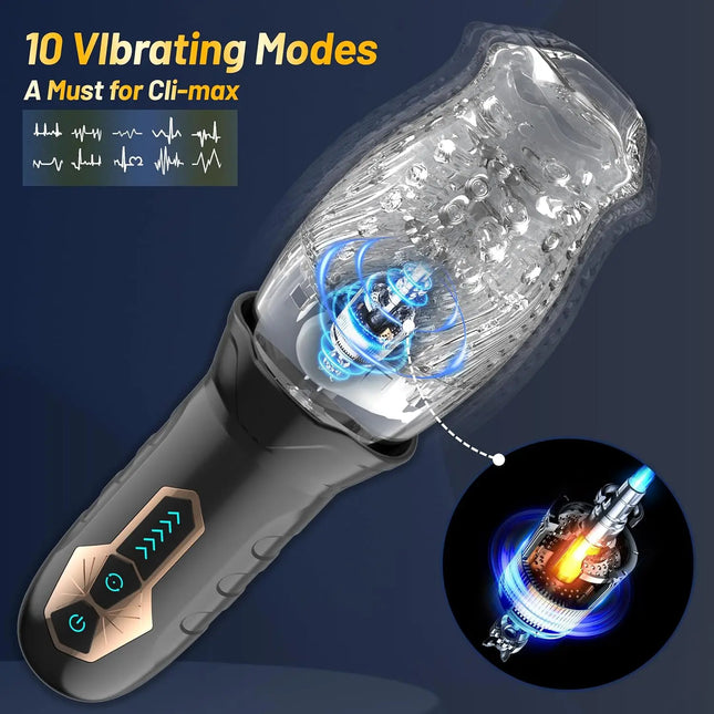 Male Automatic Masturbator Cup Vagina Masturbation 5 Rotating & 10 Vibrator Penis Blowjob Pussy Stimulator Adult Sex Toys for Men