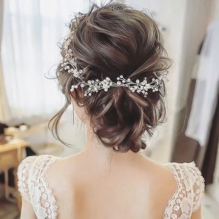 Western Wedding Fashion Headdress for Pearl Crystal Bride Handmade Wedding Crown Floral Pearl Hair Accessories Hairpin Ornaments