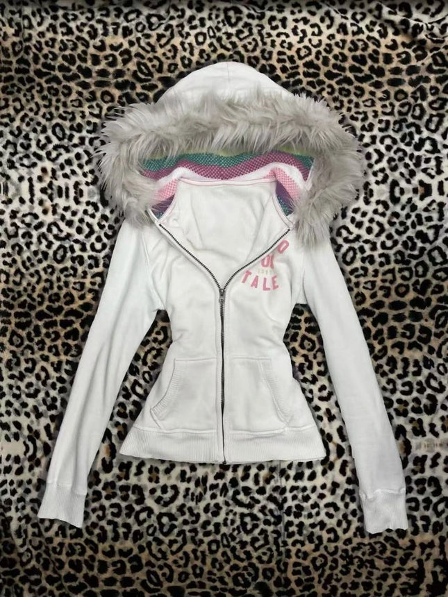 Autumn Fashion Vintage Long Sleeve Hoodie Women Design High Street White Slim Zipper Patchwork Coat Hot Girl Y2k Chic Cardigan