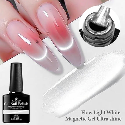 2pc Flow Light White Magnetic Gel Nail Polish Kit - 1pc Cat's Eye Nail Gel + 1pc Magnet Stick, UV LED Soak Off, Long Lasting