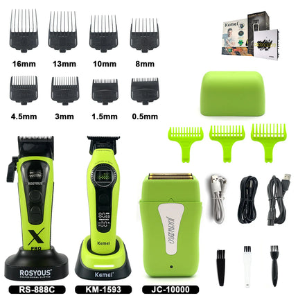 ROSYOUS RS-888C KM-1595 JC-10000 External Rotor Brushless Motor Men Electric Hair Clipper Kit 8000RPM Professional Hair Trimmer