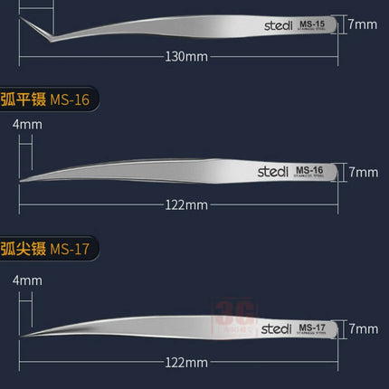 Stedi MS11-17 Precision Tweezers Assembly Model Building Tool Straight Bending Pointed Tweezers for Model Hobby