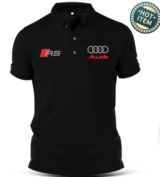 Audi Polo Shirt Men's 2025 Summer RS Logo Four Rings Sporty Streetwear Casual Cotton Short Sleeve