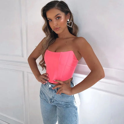 Sleeveless Off-Shoulder Velvet Fashion Sexy Corset Crop Top Vest Women's Underwear Backless Bustier Top Solid