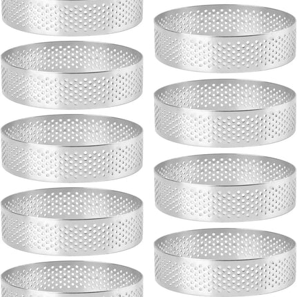Tart Ring Set, 3-12Pcs Perforated Stainless Steel, Food Grade Nonstick Reusable EasyClean, Cake Rings Pastry Molds, Baking Tools