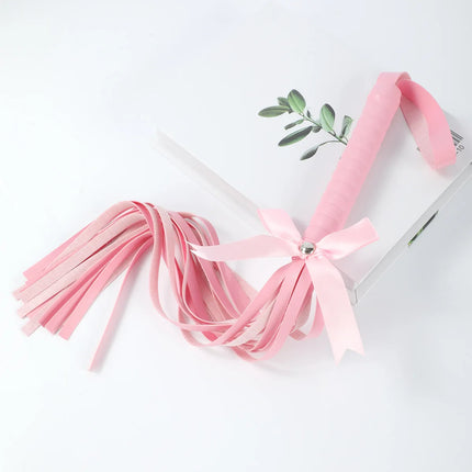 4 Colors Fetish PU Leather Bow Whip Flogger Handle Spanking Paddle Flirting BDSM Adult Game Erotic Sex Toys for Women Couples