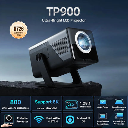 Velec Projector TP900 800 ANSI Lumens Native 1080P 8K Support Android 14 Auto Focus Hi-Fi Speaker Portable Outdoor Home Cinema