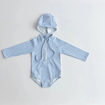 5428 Korean Baby Swimsuit Spring Summer New Boys and Girls Cute Printed Checkered Polka-dot Sun-proof One-piece Swimsuit